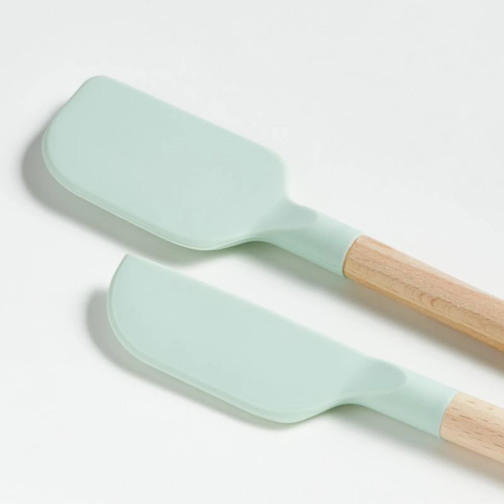 Crate & Barrel Wood and Mint Silicone Mini Spatulas, Set of 2