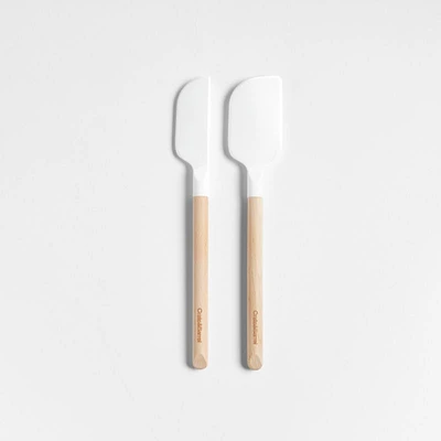 Crate & Barrel Wood and White Silicone Mini Scraper Spatulas, Set of 2