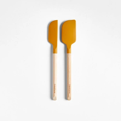 Crate & Barrel Wood and Yellow Silicone Mini Spatulas, Set of 2