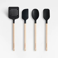 Crate & Barrel Black Silicone and Wood Utensil, Set of 4
