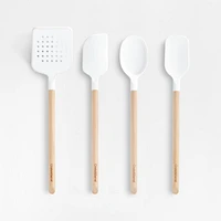 Crate & Barrel White Silicone and Wood Utensil, Set of 4