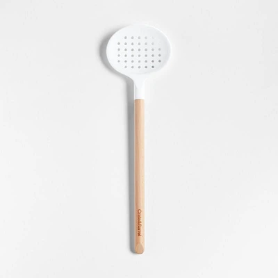 Crate & Barrel Wood and White Silicone Slotted Spoon