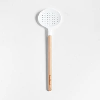 Crate & Barrel Wood and White Silicone Slotted Spoon