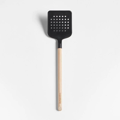 Crate & Barrel Black Silicone and Wood Slotted Turner Spatula