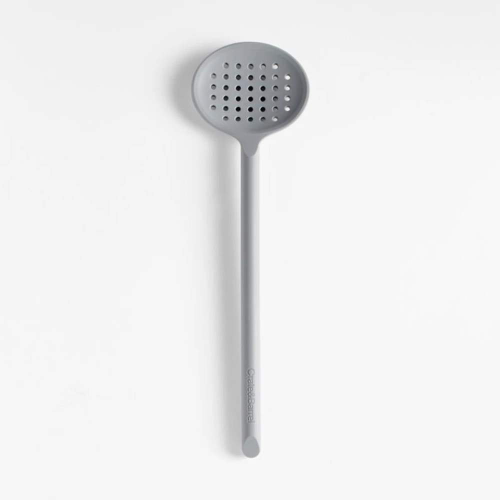 Crate & Barrel Grey Silicone Slotted Spoon