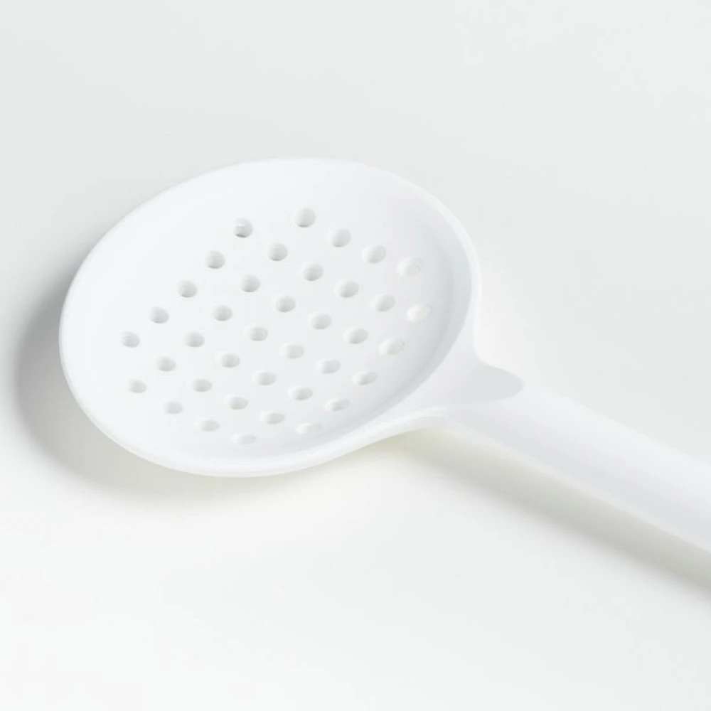 Crate & Barrel White Silicone Slotted Spoon