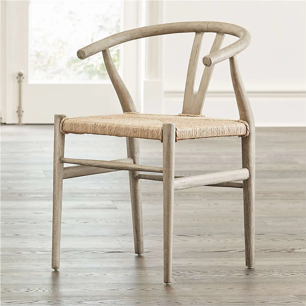 Crescent Weathered Grey Wood Wishbone Dining Chair