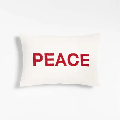 22"x15" Chenille "Peace" Ivory Throw Pillow with Down-Alternative Insert