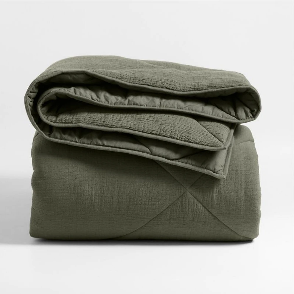 Aire Cotton Crinkle Matelasse Burnt Green Twin/Twin XL Comforter