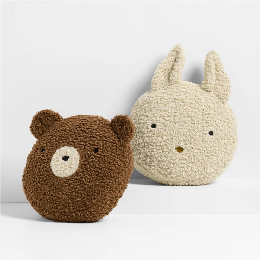 Cuddle Oatmeal Sherpa Bunny Face Embroidered Kids Throw Pillow