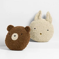Cuddle Oatmeal Sherpa Bunny Face Embroidered Kids Throw Pillow
