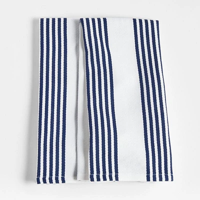 Cuisine Stripe Indigo Organic Cotton Kitchen Towels, Set of 2