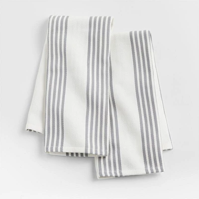 Cuisine Stripe Grey Organic Cotton Kitchen Towels, Set of 2