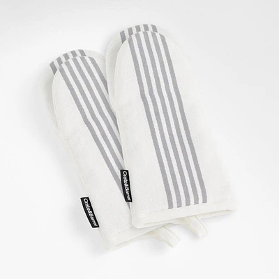 Cuisine Stripe Grey Organic Cotton Oven Mitts, Set of 2