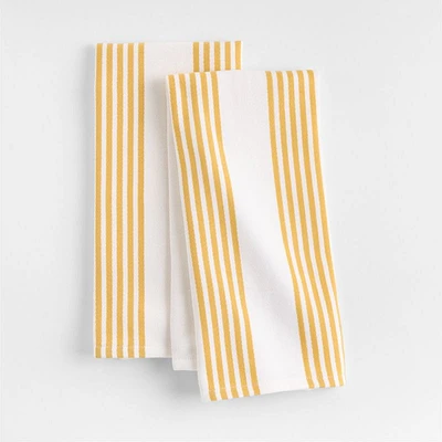 Cuisine Stripe Saffron Yellow Organic Cotton Dish Towels, Set of 2