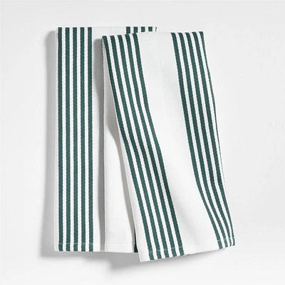 Cuisine Stripe Pendula Green Organic Cotton Kitchen Towels, Set of 2