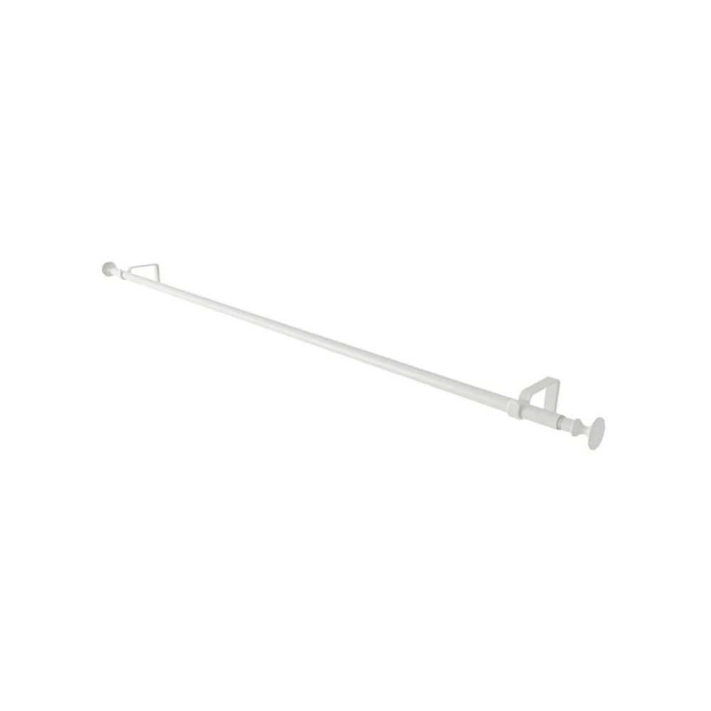White .75" Curtain Rod and Round End Cap Finials Set 28"-48"
