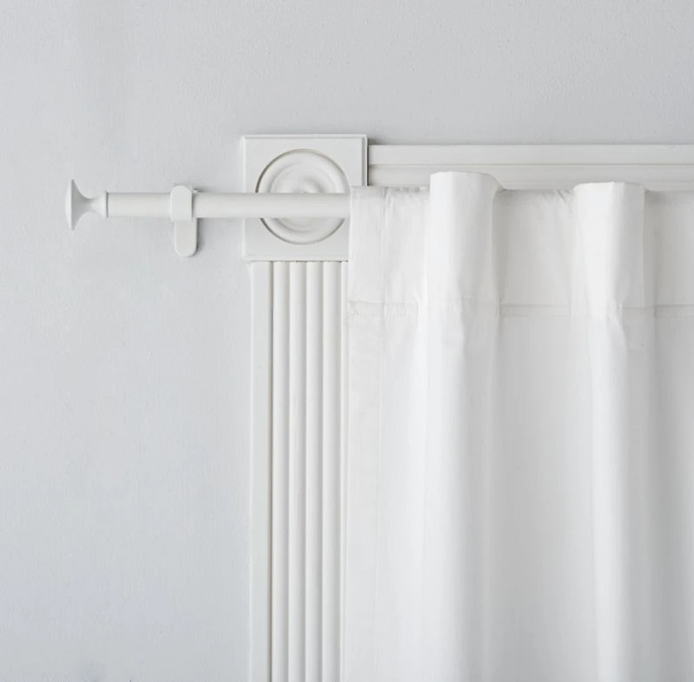 White .75" Curtain Rod and Round End Cap Finials Set 28"-48"