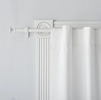 White .75" Curtain Rod and Round End Cap Finials Set 28"-48"