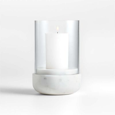 Curve Marble and Glass Hurricane Candle Holder 6.5"