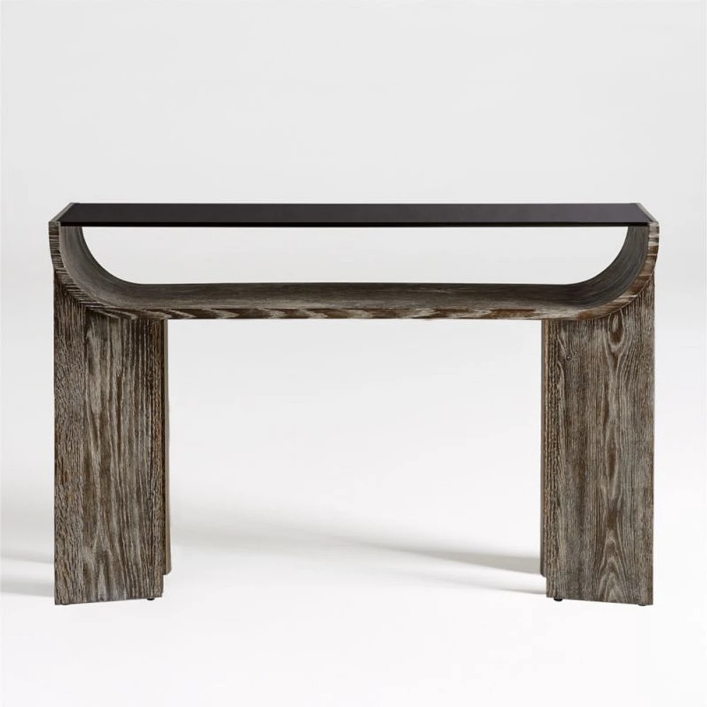 Dada 54" Rectangular Oak Wood and Tempered Glass Console Table with Shelf