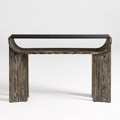 Dada 54" Rectangular Oak Wood and Tempered Glass Console Table with Shelf