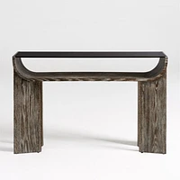 Dada 54" Rectangular Oak Wood and Tempered Glass Console Table with Shelf