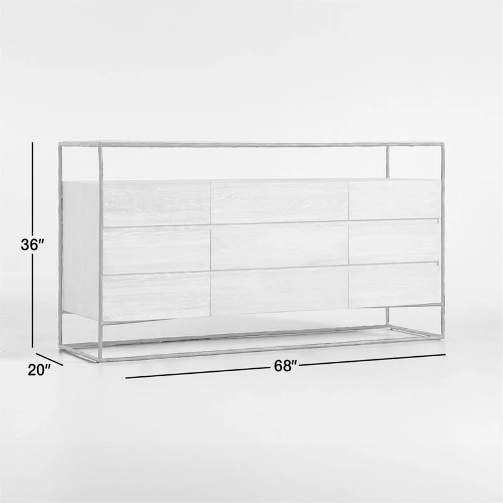 Dahlia 9-Drawer Hand-Forged Steel and Oak Wood Dresser with Shelf