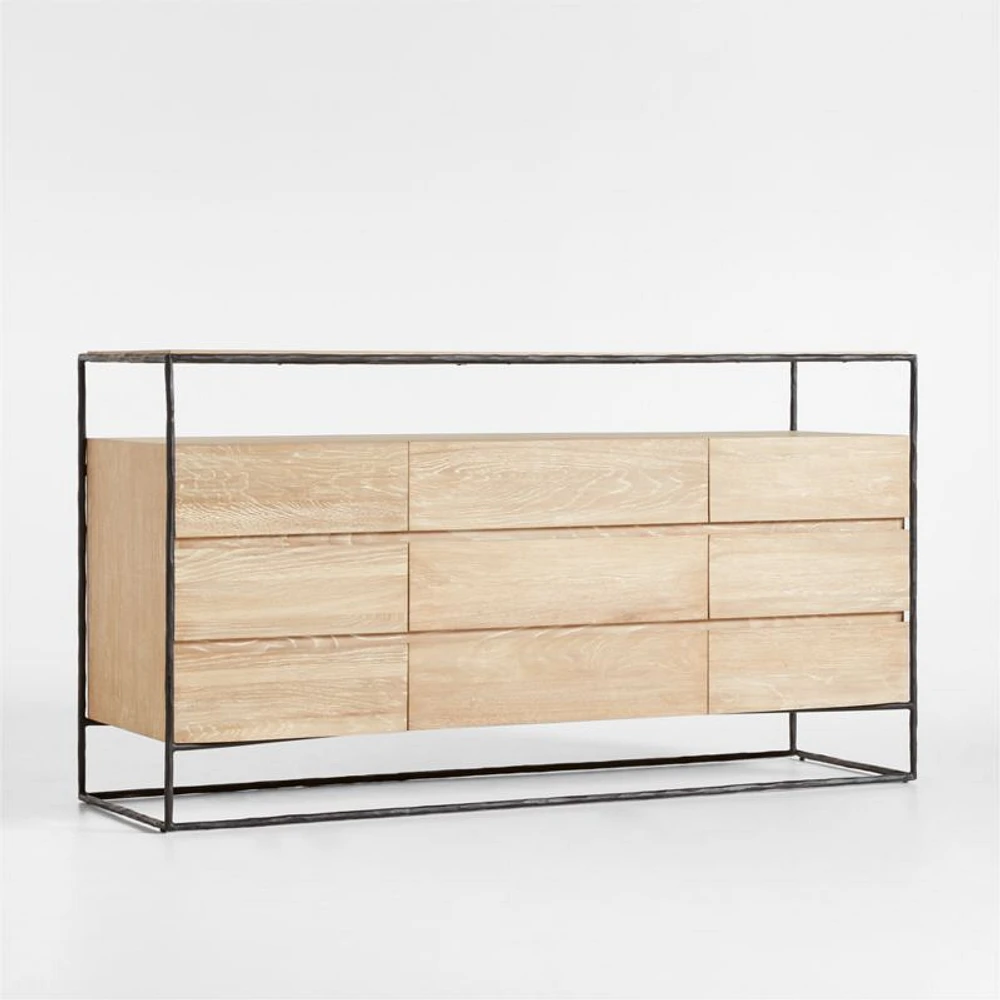 Dahlia 9-Drawer Hand-Forged Steel and Oak Wood Dresser with Shelf