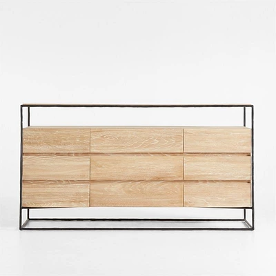 Dahlia 9-Drawer Hand-Forged Steel and Oak Wood Dresser with Shelf