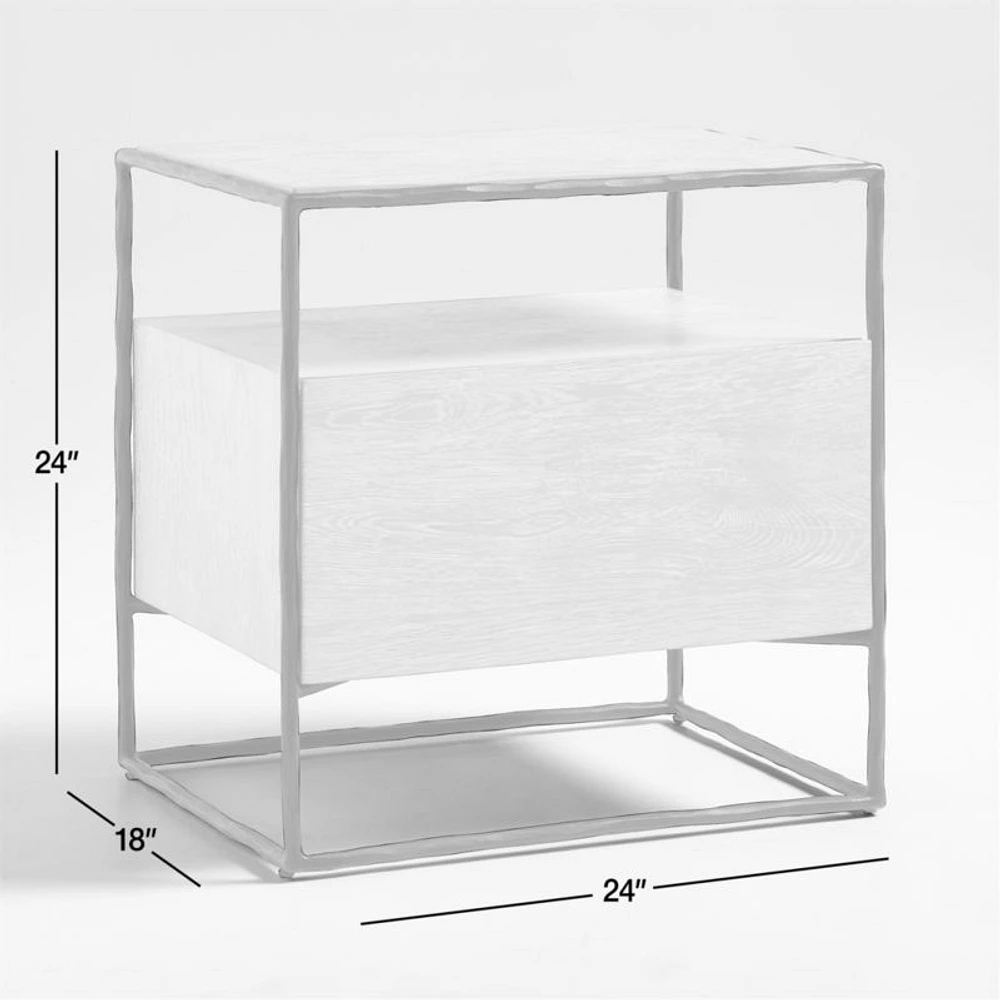 Dahlia Large Hand-Forged Steel and Oak Wood Nightstand with Storage