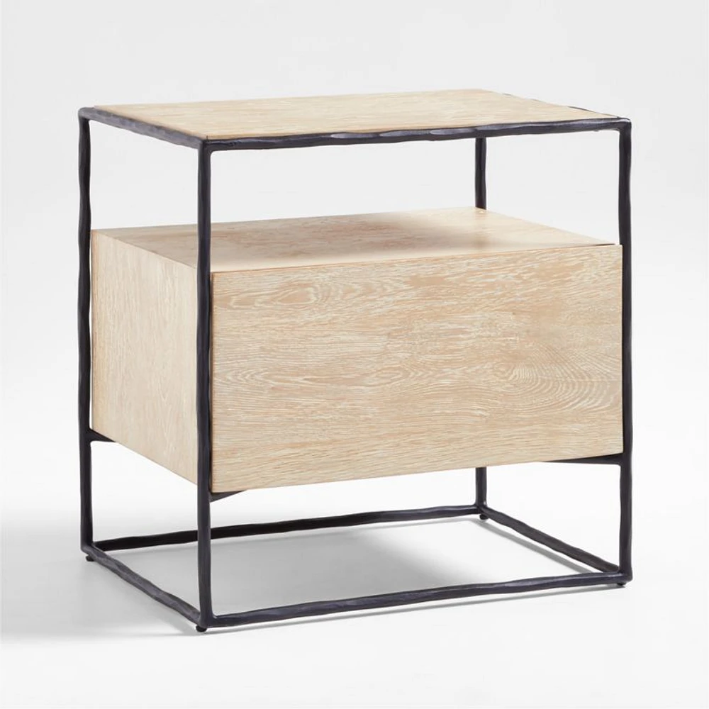 Dahlia Large Hand-Forged Steel and Oak Wood Nightstand with Storage
