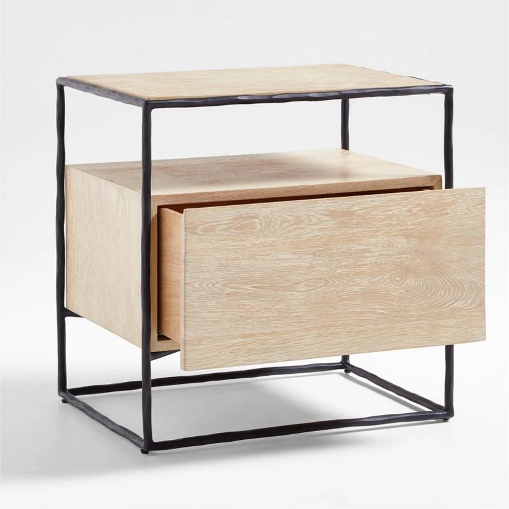 Dahlia Large Hand-Forged Steel and Oak Wood Nightstand with Storage