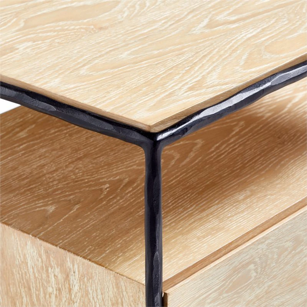 Dahlia Large Hand-Forged Steel and Oak Wood Nightstand with Storage