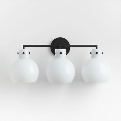 Dakota Black 3-Light Wall Sconce with Milk Glass Globe