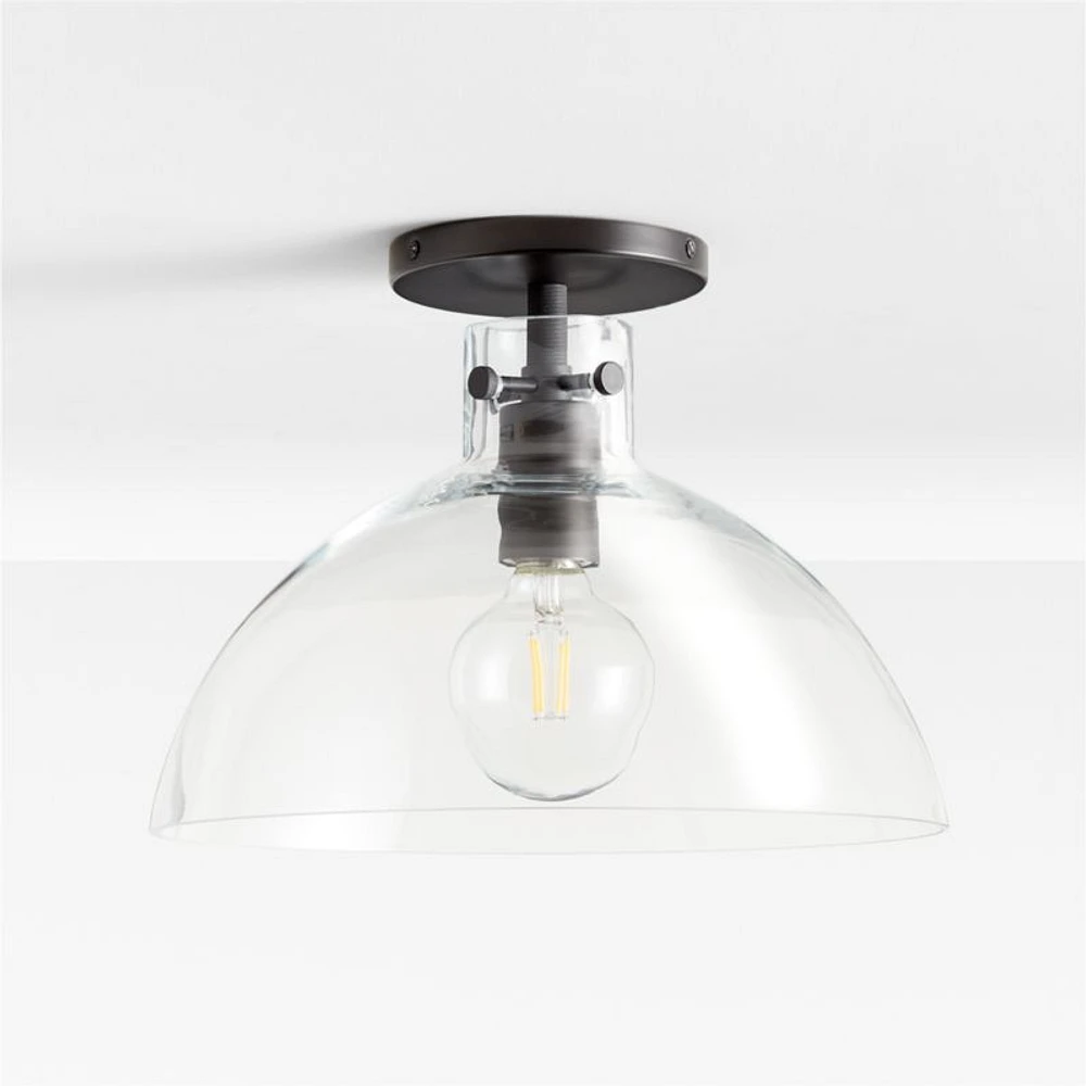 Dakota Black Flush Mount Light with Large Clear Glass Dome