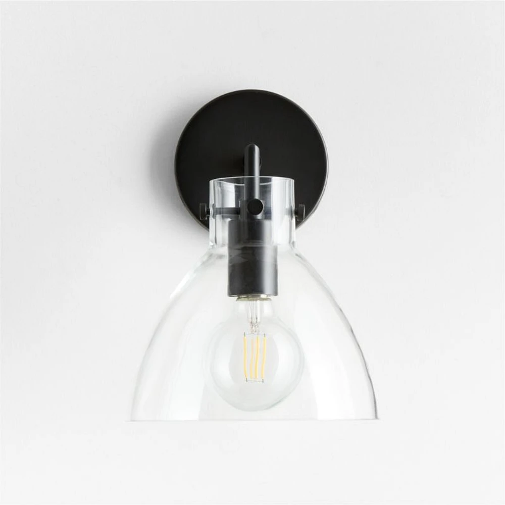 Dakota Black Sconce Light with Small Clear Glass Dome