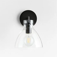 Dakota Black Sconce Light with Small Clear Glass Dome