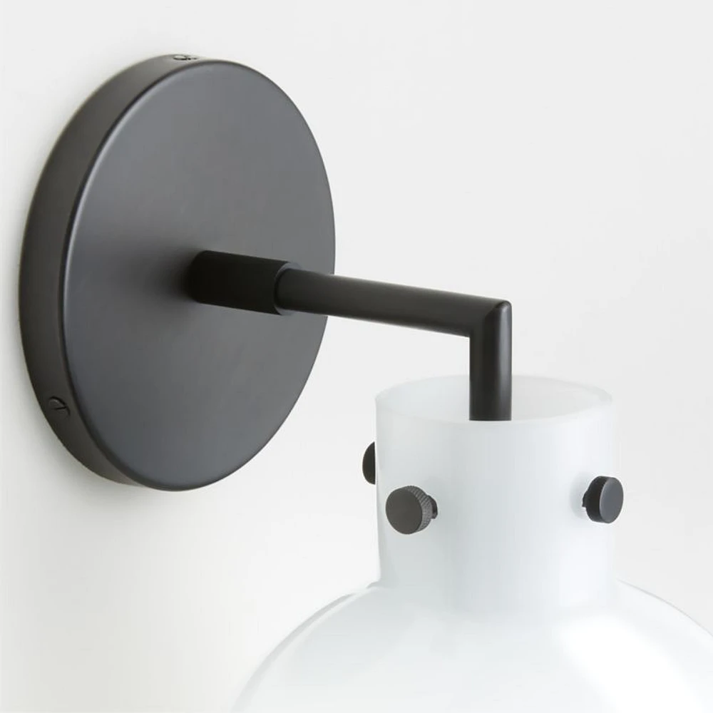 Dakota Black Sconce Light with Small Milk White Glass Globe