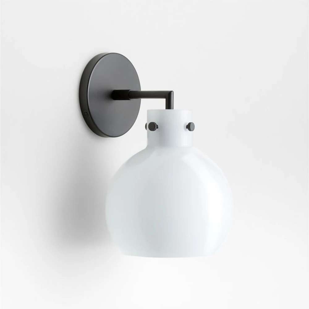 Dakota Black Sconce Light with Small Milk White Glass Globe