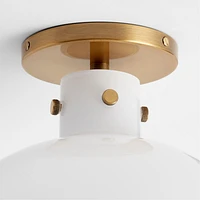 Dakota Brass Flush Mount Light with Large Milk Glass Dome