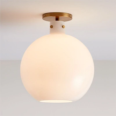 Dakota Brass Flush Mount Light with Large Milk Glass Dome