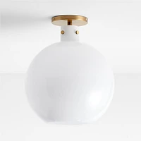 Dakota Brass Flush Mount Light with Large Milk Glass Dome