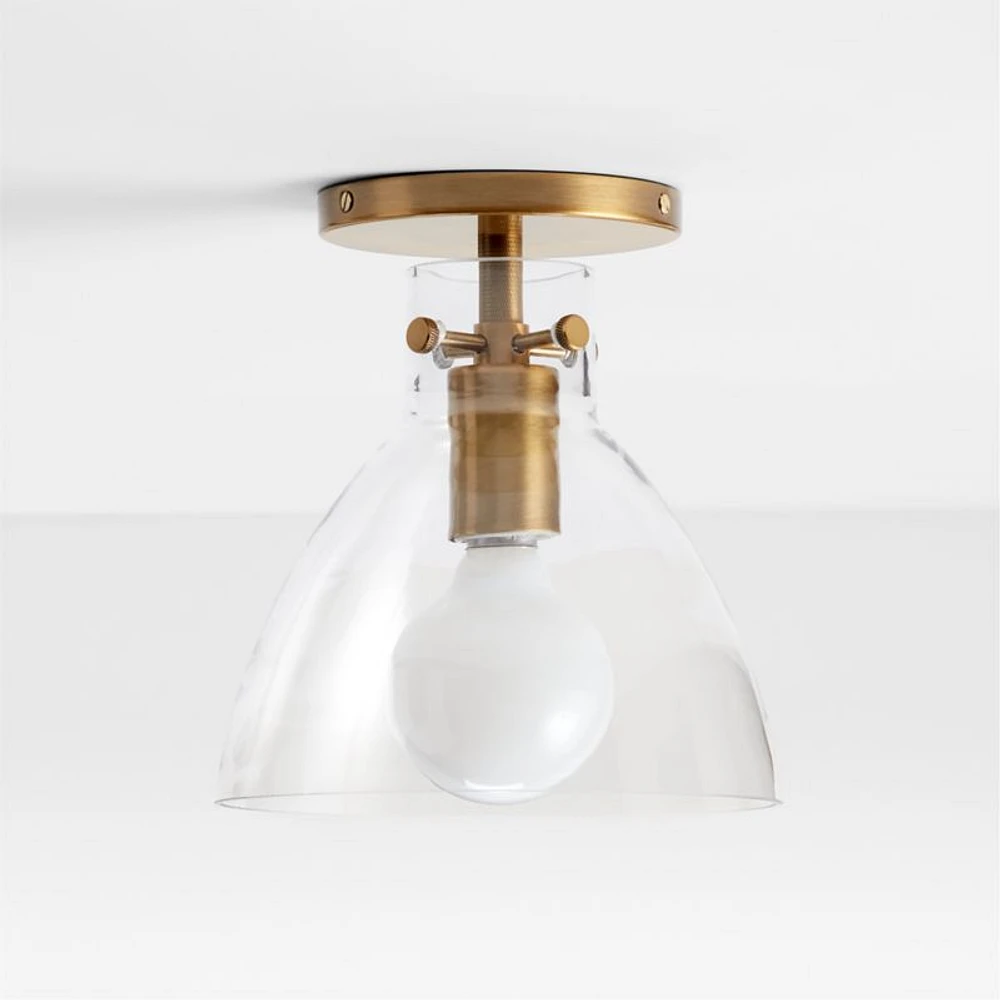 Dakota Brass Flush Mount Light with Small Clear Glass Dome