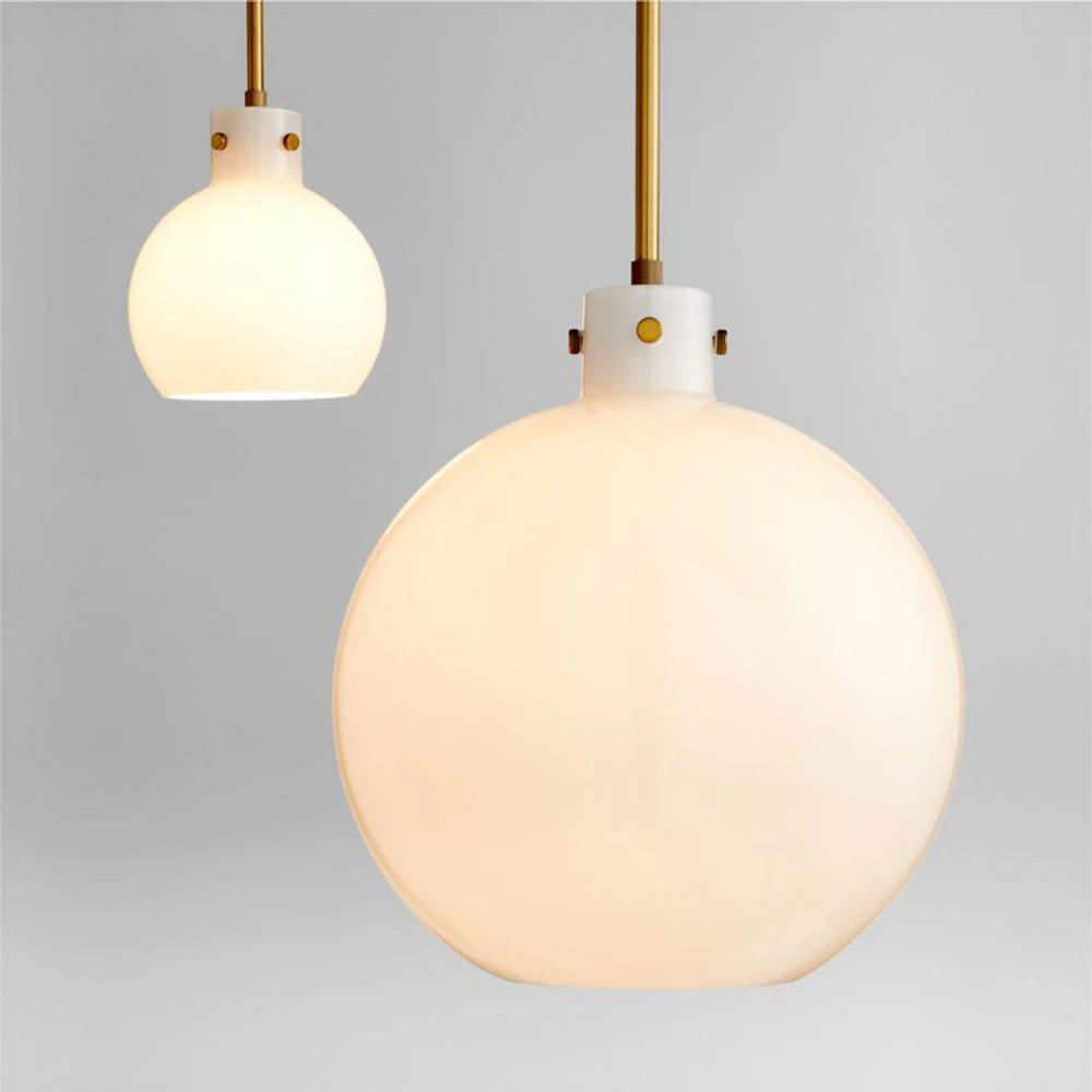 Dakota Brass Pendant Light with Large Milk Glass Globe