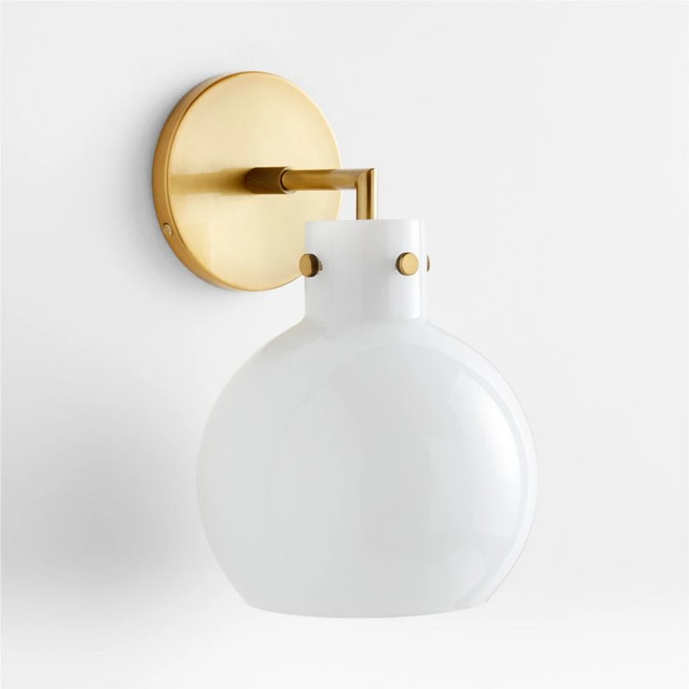 Dakota Brass Sconce Light with Small Milk Glass Globe Set of 2
