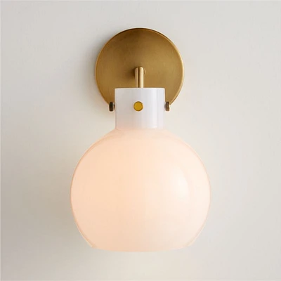 Dakota Brass Sconce Light with Small Milk Glass Globe Set of 2
