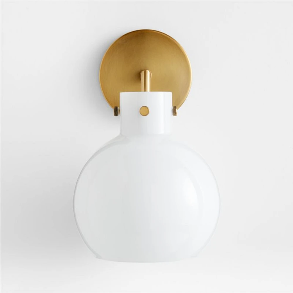 Dakota Brass Sconce Light with Small Milk Glass Globe Set of 2