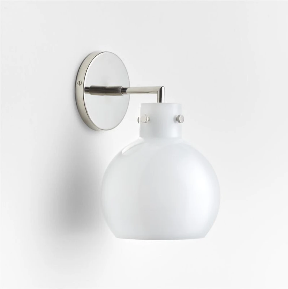Dakota Chrome Sconce Light with Small Milk White Glass Globe