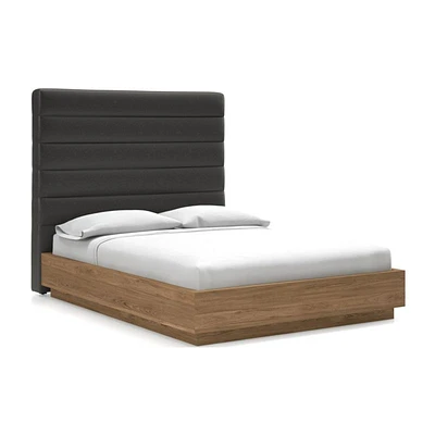 Danielle Queen Headboard with Batten Plinth-Base Bed Grey Faux Leather